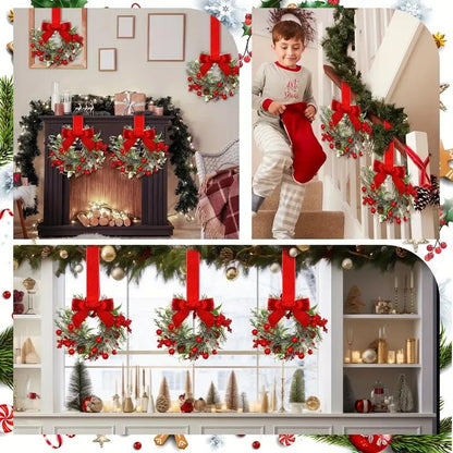 🎅Early Christmas Sale-🎄Christmas Mini Window Wreaths with Ribbon Bows & Red Berries