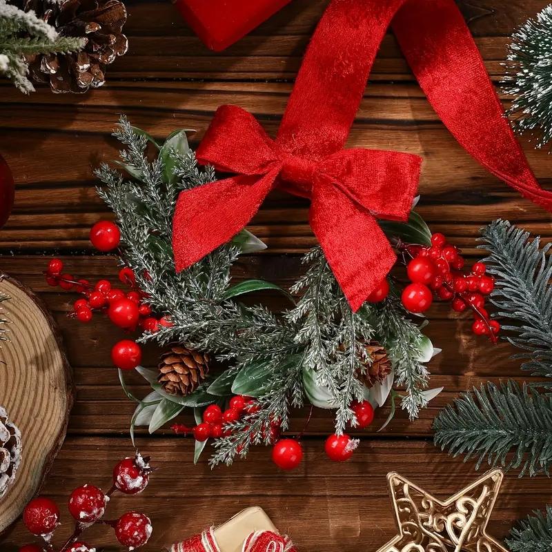 🎅Early Christmas Sale-🎄Christmas Mini Window Wreaths with Ribbon Bows & Red Berries