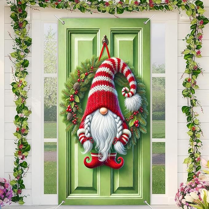 Christmas Elf Door Cover Decoration - Whimsical Holiday Door Wrap for Home, Party & Festive Decor