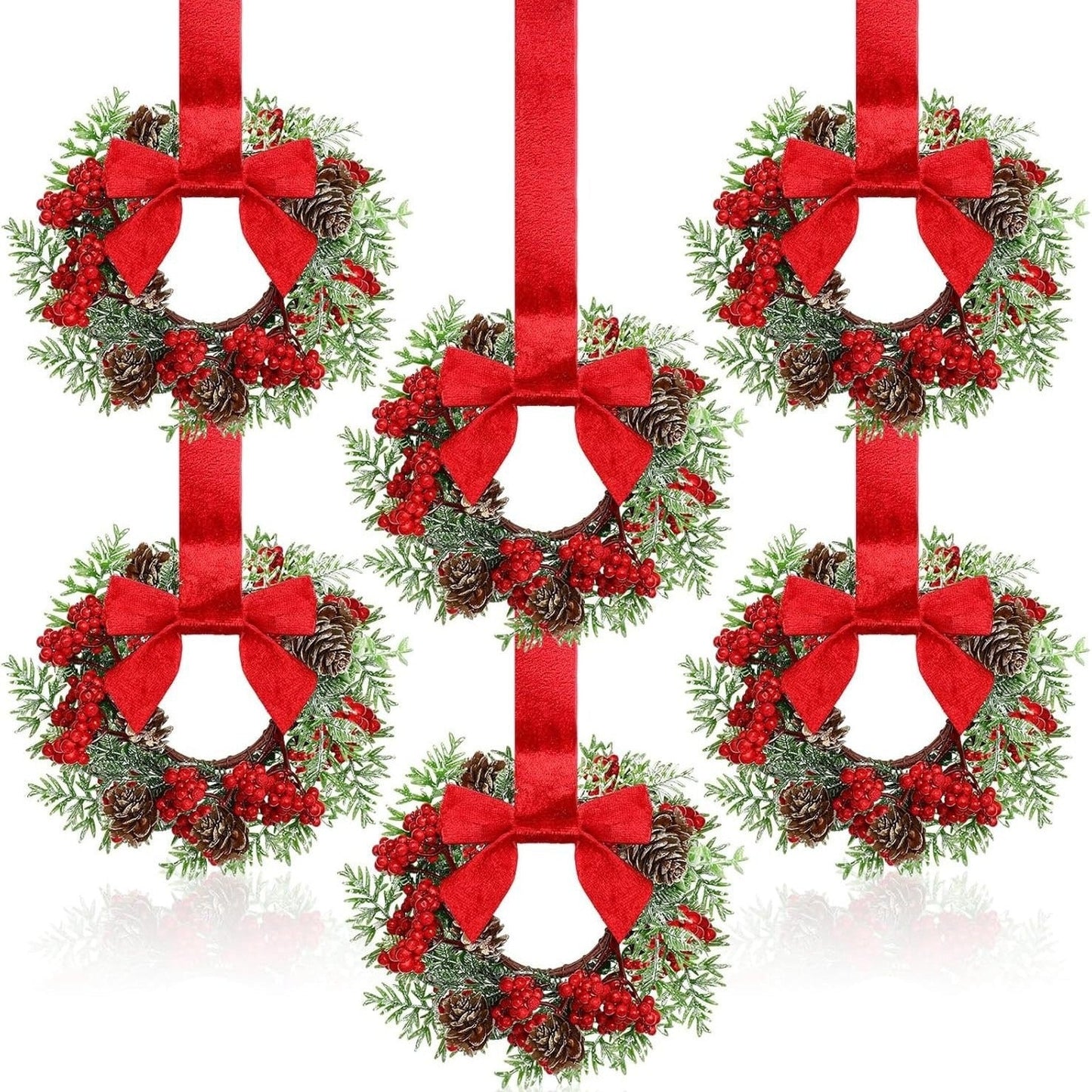 🎅Early Christmas Sale-🎄Christmas Mini Window Wreaths with Ribbon Bows & Red Berries