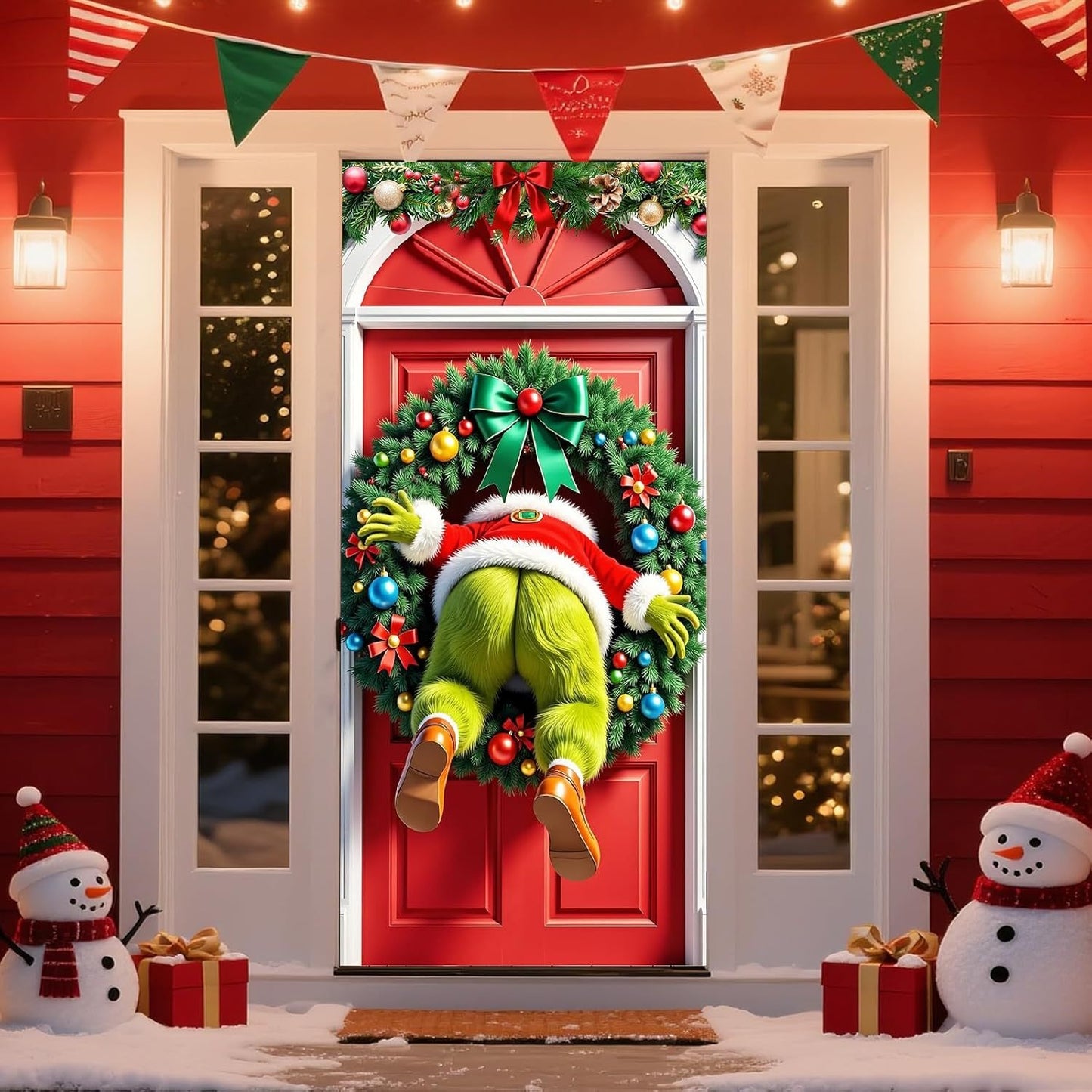 Christmas Elf Door Cover Decoration - Whimsical Holiday Door Wrap for Home, Party & Festive Decor