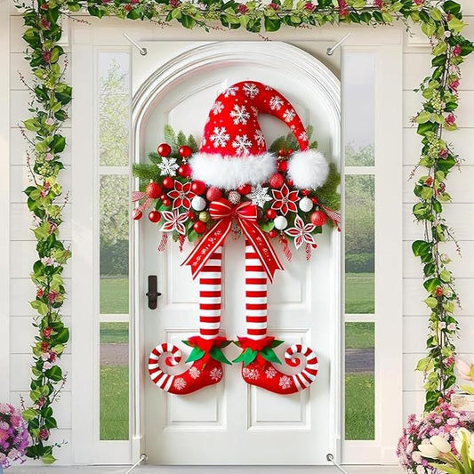 Christmas Elf Door Cover Decoration - Whimsical Holiday Door Wrap for Home, Party & Festive Decor
