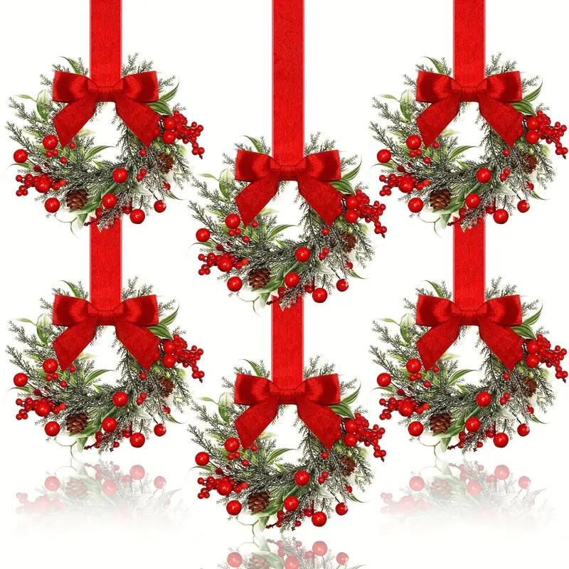 🎅Early Christmas Sale-🎄Christmas Mini Window Wreaths with Ribbon Bows & Red Berries