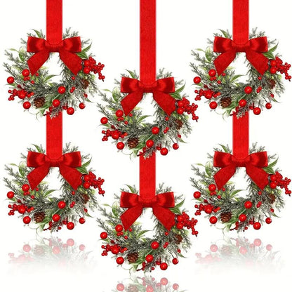 🎅Early Christmas Sale-🎄Christmas Mini Window Wreaths with Ribbon Bows & Red Berries